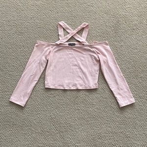 NEW Express Pale Pink Cold Shoulder Crop Top Size Small Strappy Blouse S NWOT